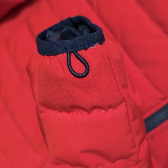 Lands' End Goose Down Puffer Jacket Size Medium-Tall In Red With Blue Trim - Picture 5 of 10